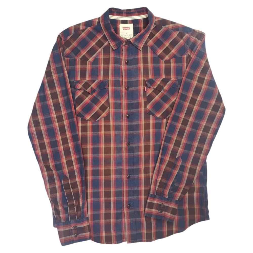 Levi Strauss  NWOT Men Y2K Plaid Western Button Up Shirt SZ Med